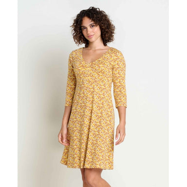 Toad&Co Womens Rosalinda Dress Gold Ditsy Print
